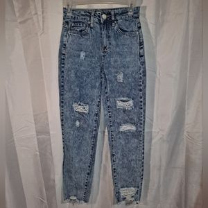 YMI Ankle Jeans Girls Size 1 High Rise Dream Fit Factory Distressed Blue Stretch